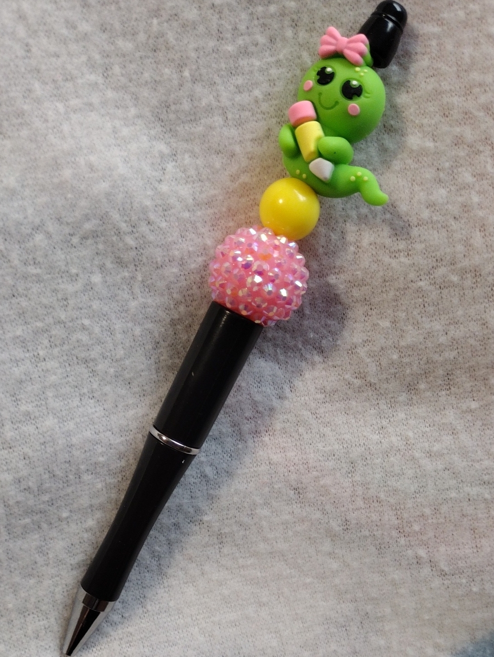 Cute Green Bookworm Beaded Pencil/ Pen Topper